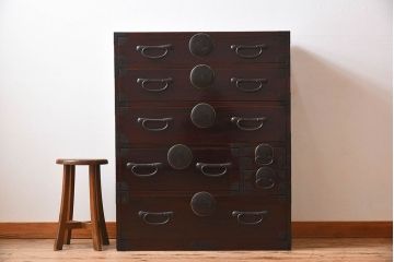 アンティーク家具　和モダン　大正期　一本物　アンティーク松本箪笥(衣装箪笥)(2)