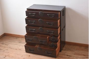 アンティーク家具　和モダン　大正期　一本物　アンティーク松本箪笥(衣装箪笥)(2)