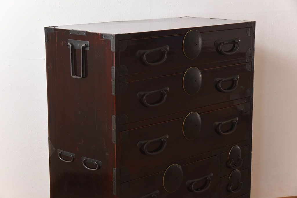 アンティーク家具　和モダン　大正期　一本物　アンティーク松本箪笥(衣装箪笥)(2)