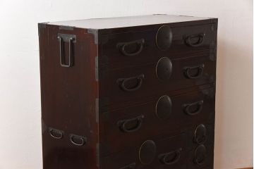 アンティーク家具　和モダン　大正期　一本物　アンティーク松本箪笥(衣装箪笥)(2)