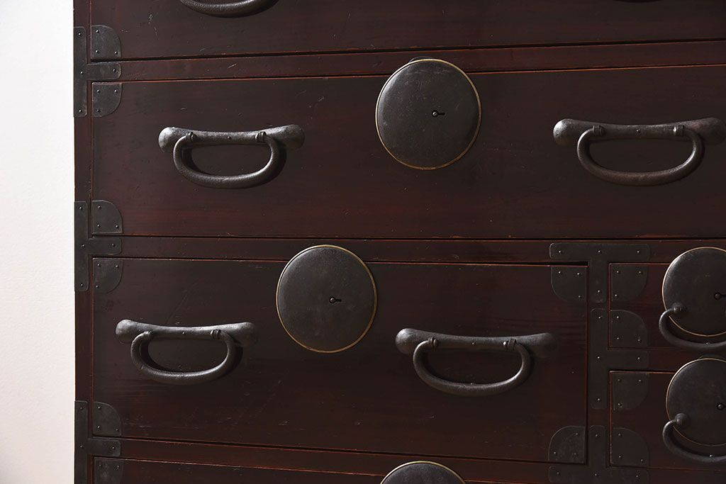 アンティーク家具　和モダン　大正期　一本物　アンティーク松本箪笥(衣装箪笥)(2)