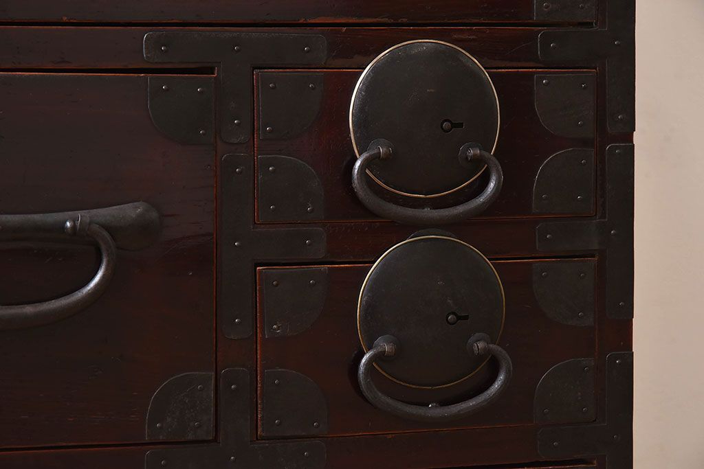 アンティーク家具　和モダン　大正期　一本物　アンティーク松本箪笥(衣装箪笥)(2)