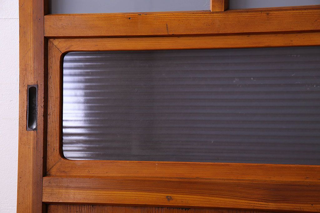 檜材製　昭和レトロなアンティークガラス戸2枚セット