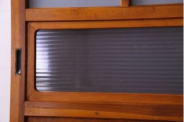 檜材製　昭和レトロなアンティークガラス戸2枚セット