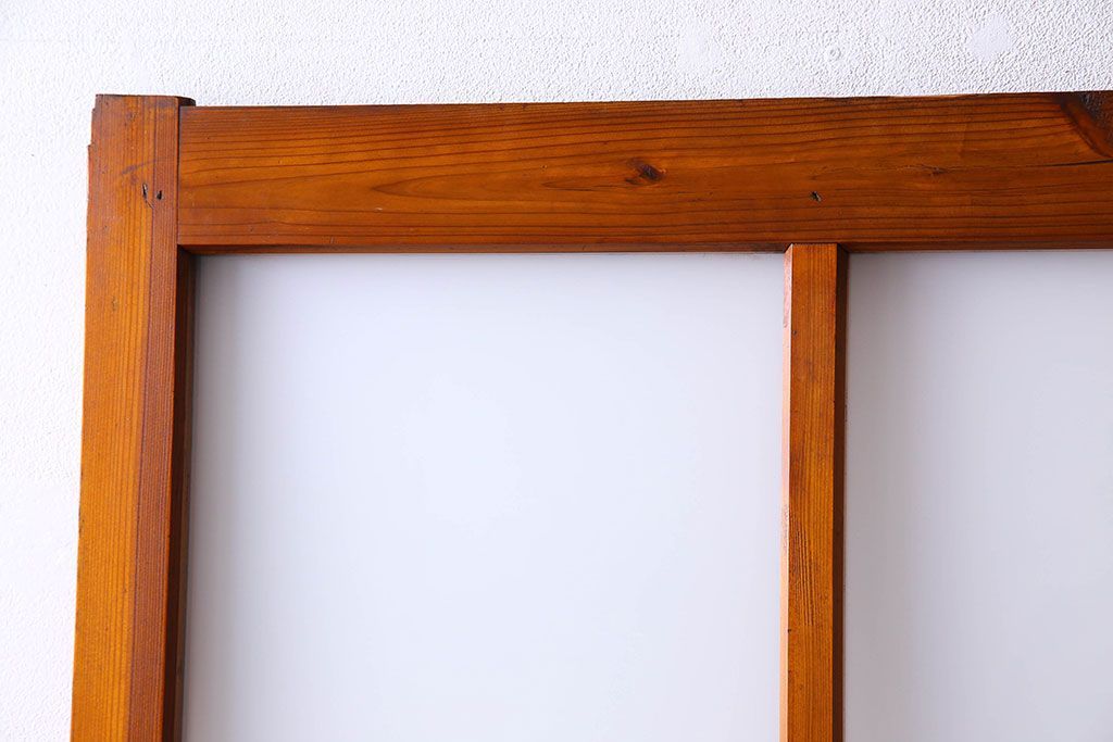 檜材製　昭和レトロなアンティークガラス戸2枚セット