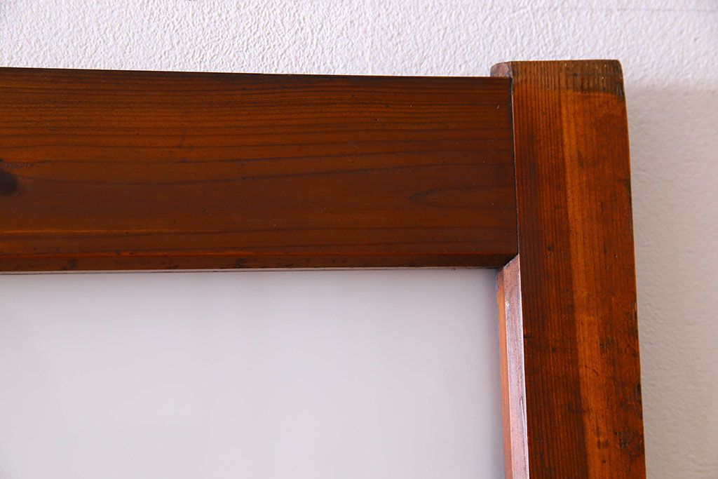 檜材製　昭和レトロなアンティークガラス戸2枚セット