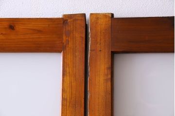 檜材製　昭和レトロなアンティークガラス戸2枚セット