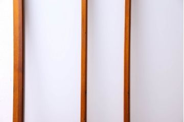 檜材製　昭和レトロなアンティークガラス戸2枚セット