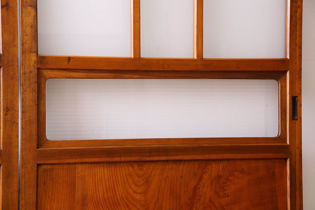 檜材製　昭和レトロなアンティークガラス戸2枚セット