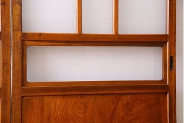 檜材製　昭和レトロなアンティークガラス戸2枚セット