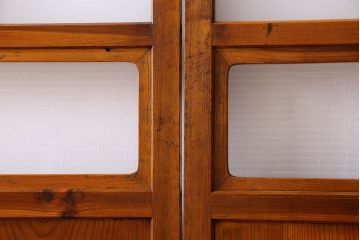 檜材製　昭和レトロなアンティークガラス戸2枚セット