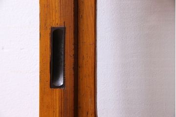 檜材製　昭和レトロなアンティークガラス戸2枚セット