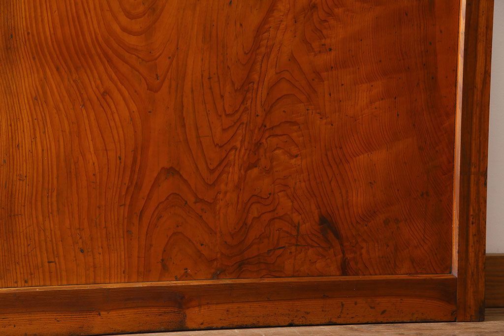 檜材製　昭和レトロなアンティークガラス戸2枚セット