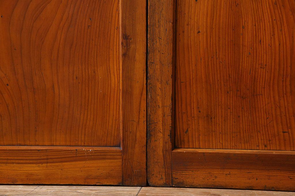 檜材製　昭和レトロなアンティークガラス戸2枚セット