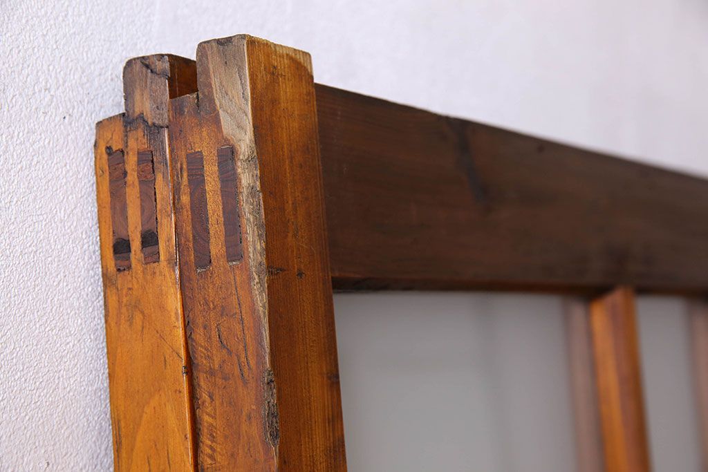 檜材製　昭和レトロなアンティークガラス戸2枚セット