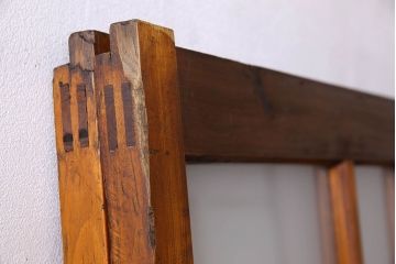 檜材製　昭和レトロなアンティークガラス戸2枚セット