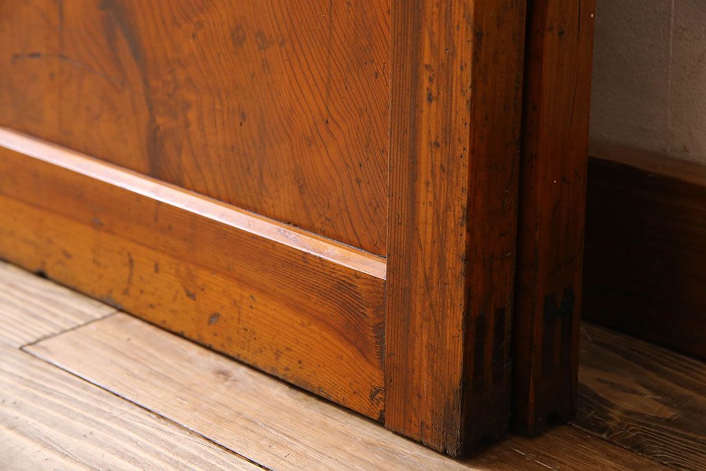 檜材製　昭和レトロなアンティークガラス戸2枚セット