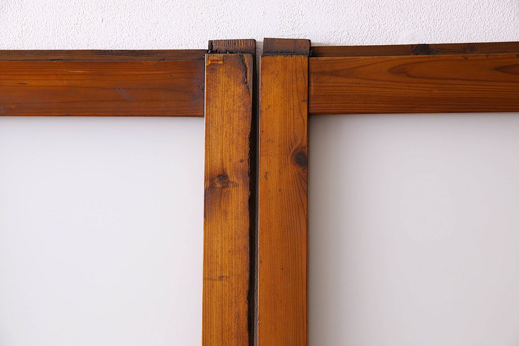 檜材製　昭和レトロなアンティークガラス戸2枚セット