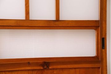 檜材製　昭和レトロなアンティークガラス戸2枚セット