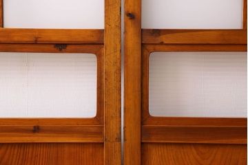 檜材製　昭和レトロなアンティークガラス戸2枚セット