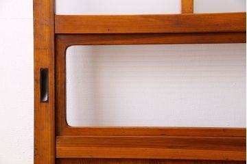 檜材製　昭和レトロなアンティークガラス戸2枚セット
