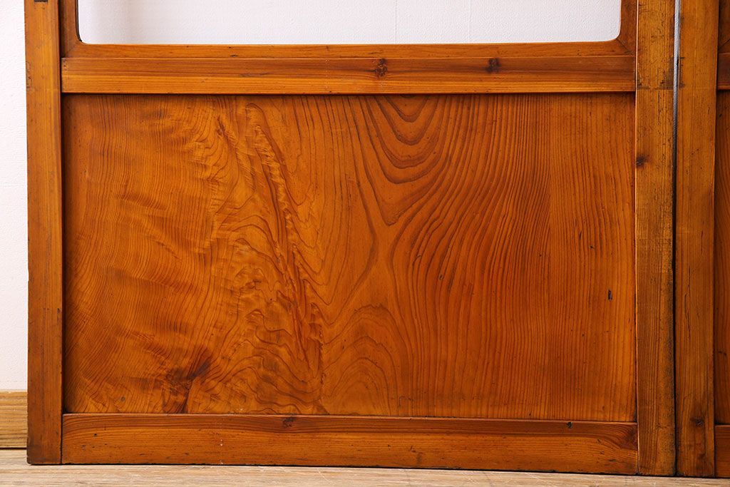 檜材製　昭和レトロなアンティークガラス戸2枚セット