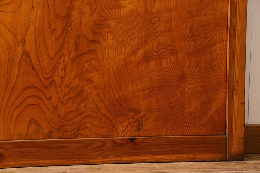 檜材製　昭和レトロなアンティークガラス戸2枚セット