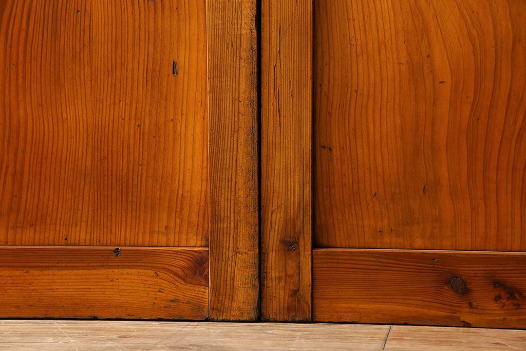 檜材製　昭和レトロなアンティークガラス戸2枚セット