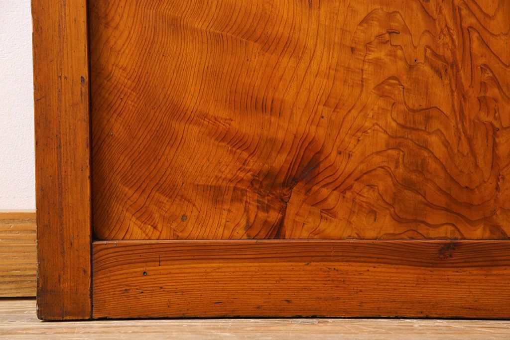 檜材製　昭和レトロなアンティークガラス戸2枚セット