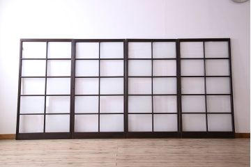 和製アンティーク　おしゃれな市松模様のガラス戸4枚セット