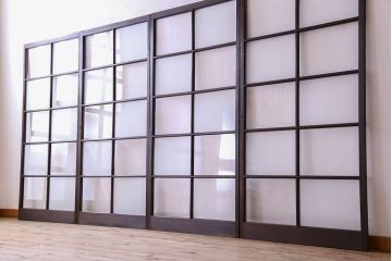 和製アンティーク　おしゃれな市松模様のガラス戸4枚セット