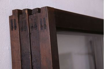 和製アンティーク　おしゃれな市松模様のガラス戸4枚セット
