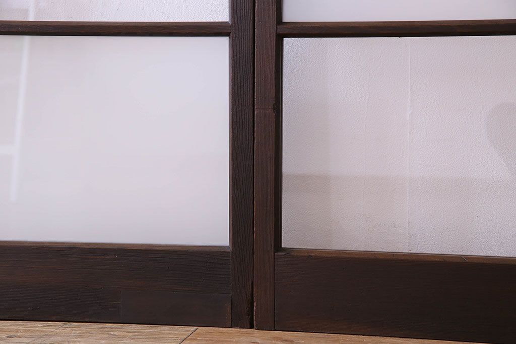 和製アンティーク　おしゃれな市松模様のガラス戸4枚セット