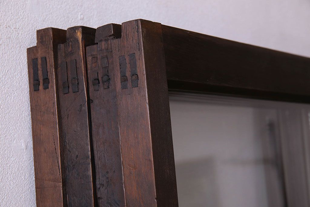 和製アンティーク　おしゃれな市松模様のガラス戸4枚セット