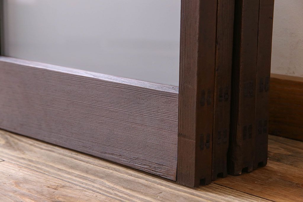 和製アンティーク　おしゃれな市松模様のガラス戸4枚セット