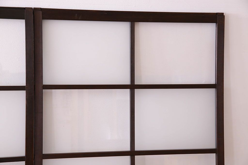 和製アンティーク　おしゃれな市松模様のガラス戸4枚セット