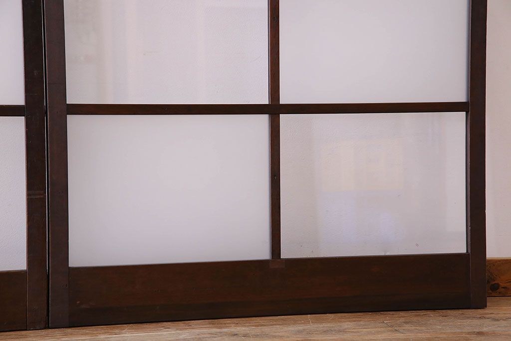 和製アンティーク　おしゃれな市松模様のガラス戸4枚セット