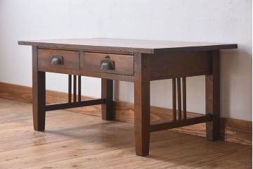 レトロ家具　栓材製　レトロな古い木のアンティーク文机