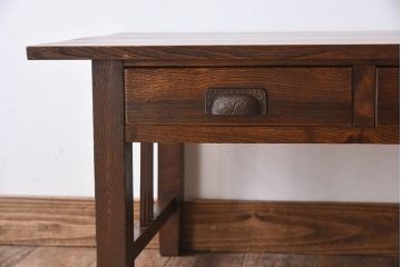 レトロ家具　栓材製　レトロな古い木のアンティーク文机