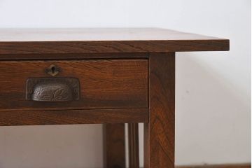 レトロ家具　栓材製　レトロな古い木のアンティーク文机