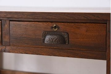 レトロ家具　栓材製　レトロな古い木のアンティーク文机