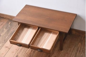 レトロ家具　栓材製　レトロな古い木のアンティーク文机