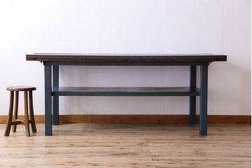 ヴィンテージ家具　アイアンフレームのシャビーなビンテージ作業台(テーブル)(1)