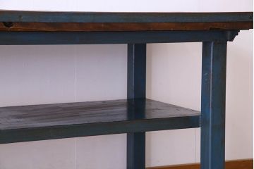 ヴィンテージ家具　アイアンフレームのシャビーなビンテージ作業台(テーブル)(1)