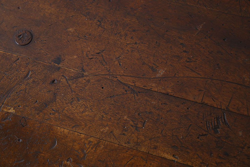 ヴィンテージ家具　アイアンフレームのシャビーなビンテージ作業台(テーブル)(3)