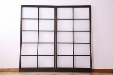 和製アンティーク　おしゃれな市松模様のガラス戸2枚セット