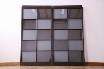 和製アンティーク　おしゃれな市松模様のガラス戸2枚セット