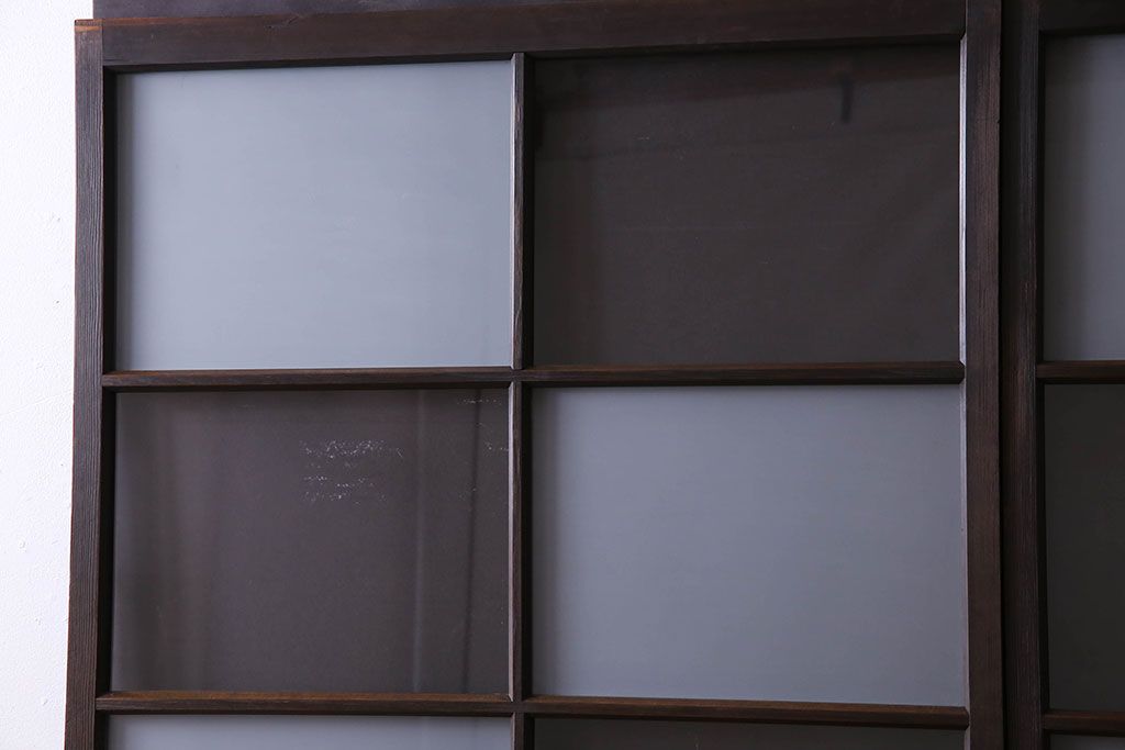 和製アンティーク　おしゃれな市松模様のガラス戸2枚セット
