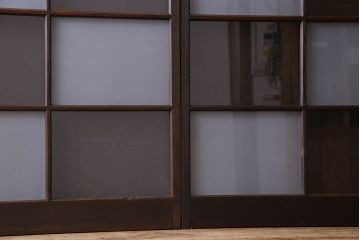 和製アンティーク　おしゃれな市松模様のガラス戸2枚セット