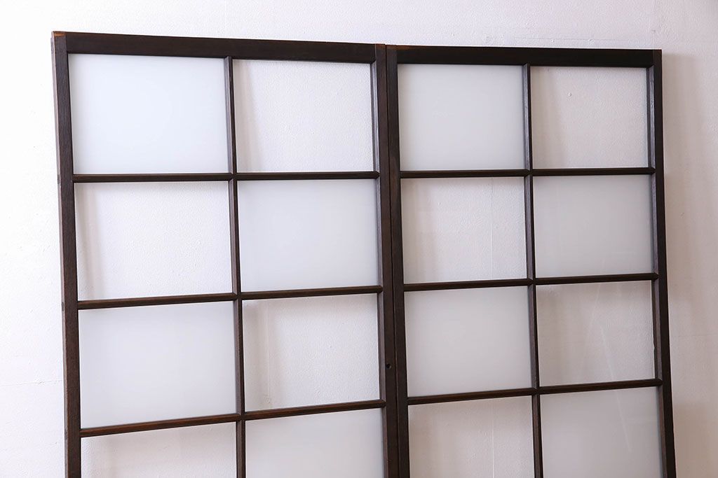 和製アンティーク　おしゃれな市松模様のガラス戸2枚セット